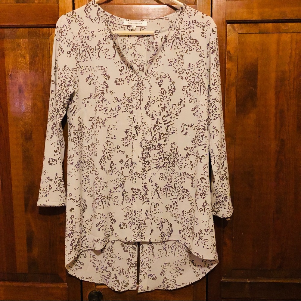 Women’s Tunic Blouse, Rose & Olive, Size Small